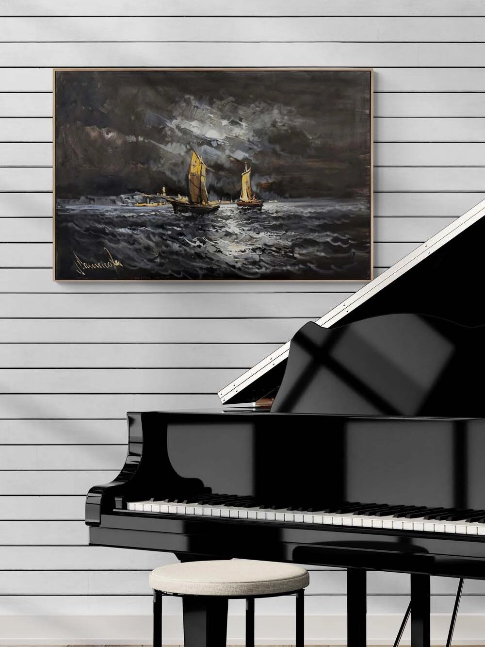 Ayın Altında Deniz Yağlı Boya Tablosu