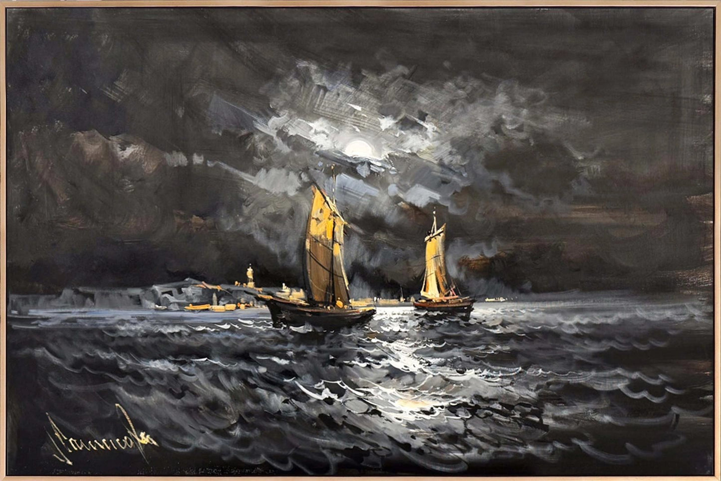 Ayın Altında Deniz Yağlı Boya Tablosu