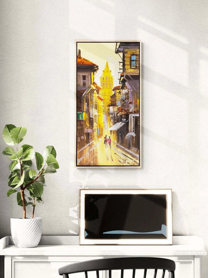 Turuncu Akşam Galata Yağlı Boya Tablosu