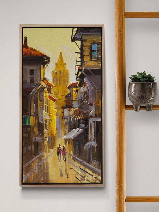 Turuncu Akşam Galata Yağlı Boya Tablosu