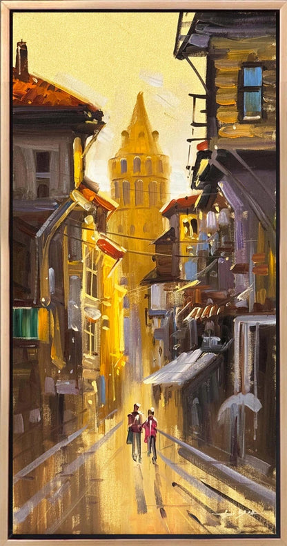 Turuncu Akşam Galata Yağlı Boya Tablosu