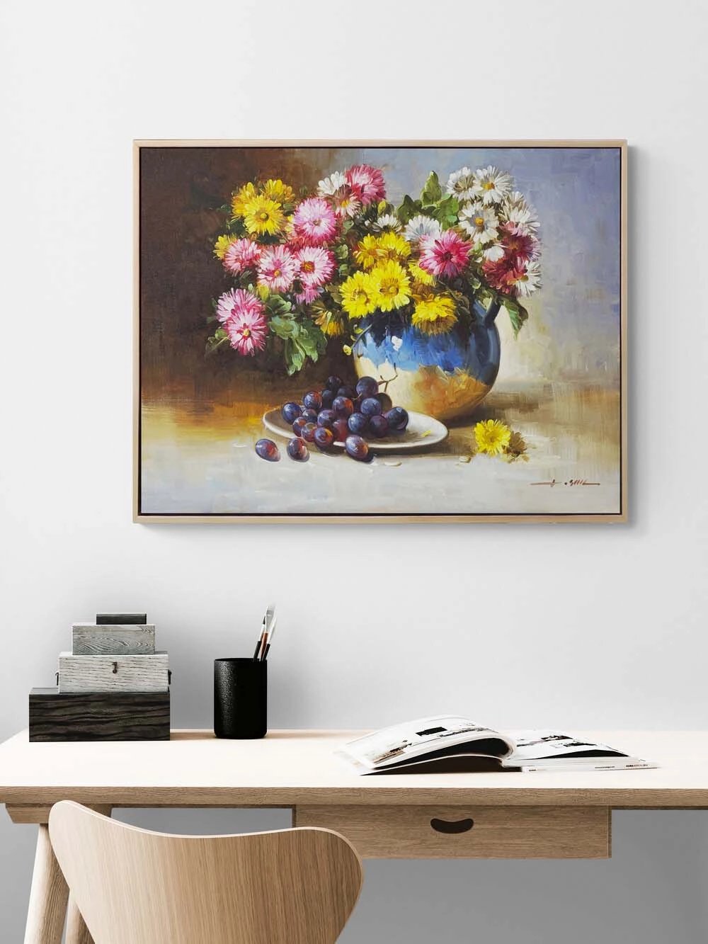 Papatyalar ve Üzümler Yağlı Boya Tablosu