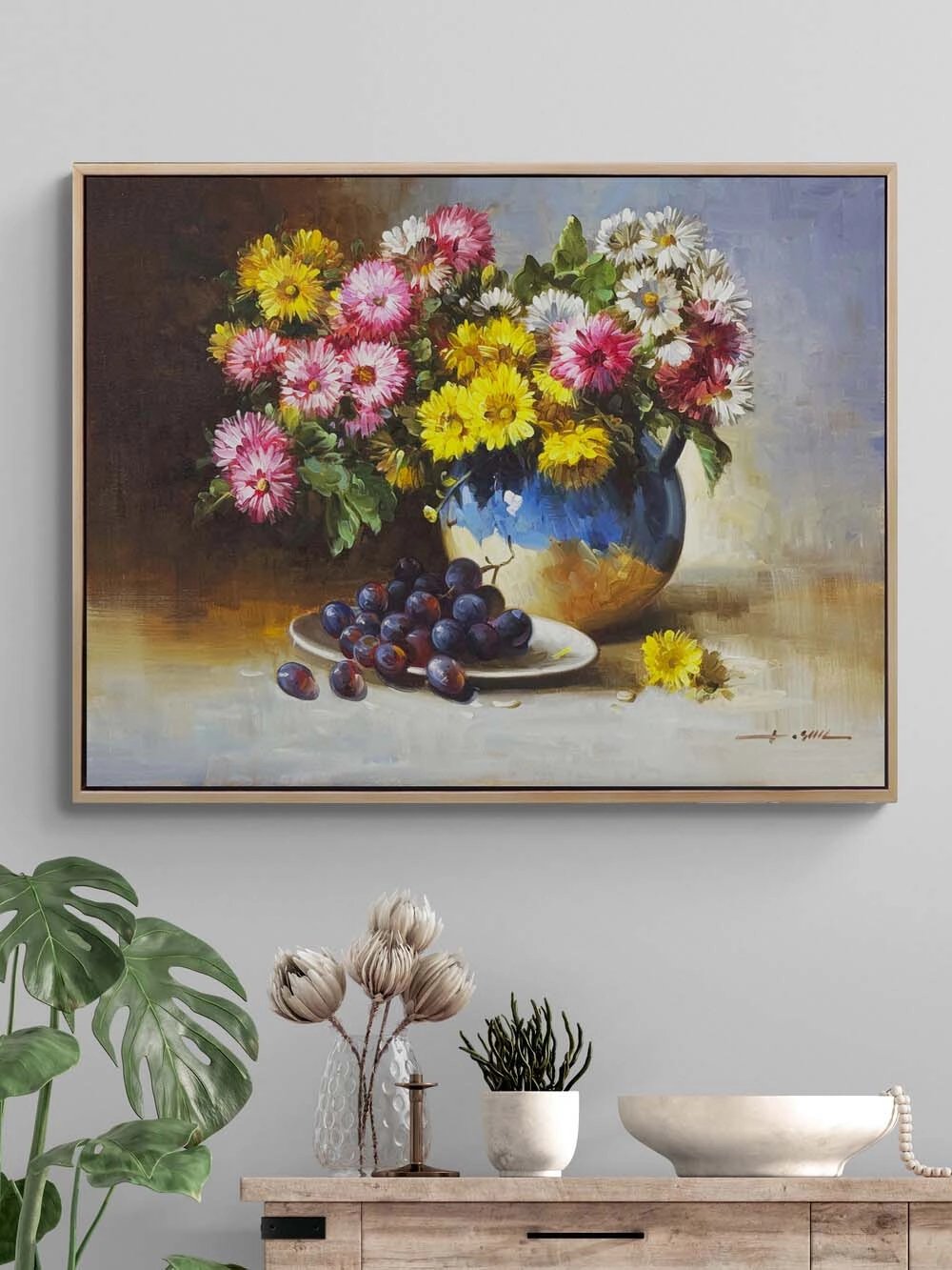 Papatyalar ve Üzümler Yağlı Boya Tablosu