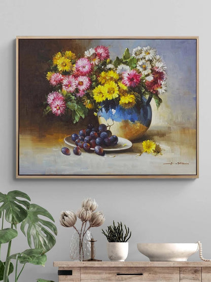 Papatyalar ve Üzümler Yağlı Boya Tablosu