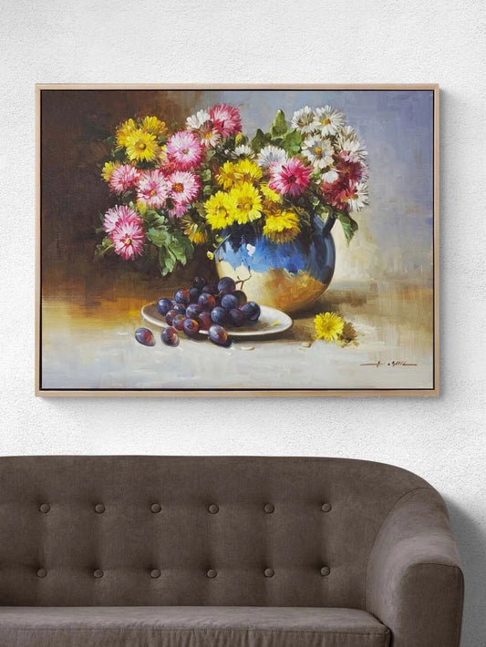 Papatyalar ve Üzümler Yağlı Boya Tablosu