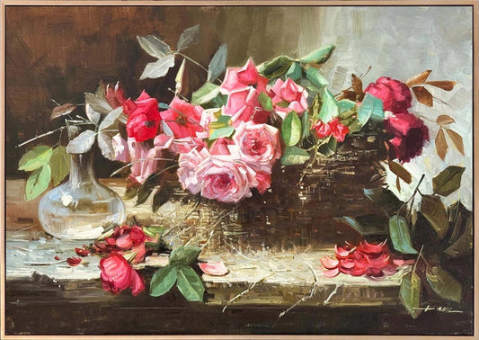 Sepette Baharın Gülleri Yağlı Boya Tablosu
