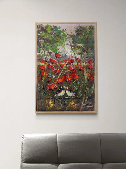 İki Kuş Bir Mevsim Yağlı Boya Tablosu