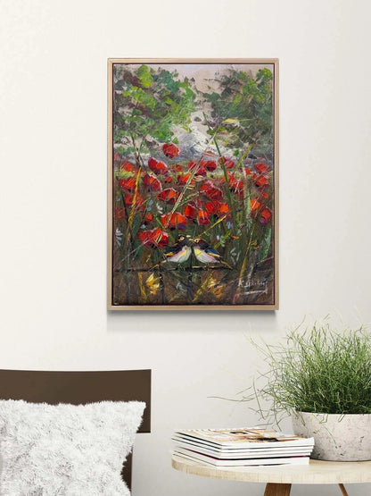 İki Kuş Bir Mevsim Yağlı Boya Tablosu