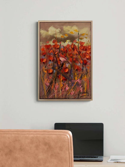 Kırmızıya Konan Kuş Yağlı Boya Tablosu