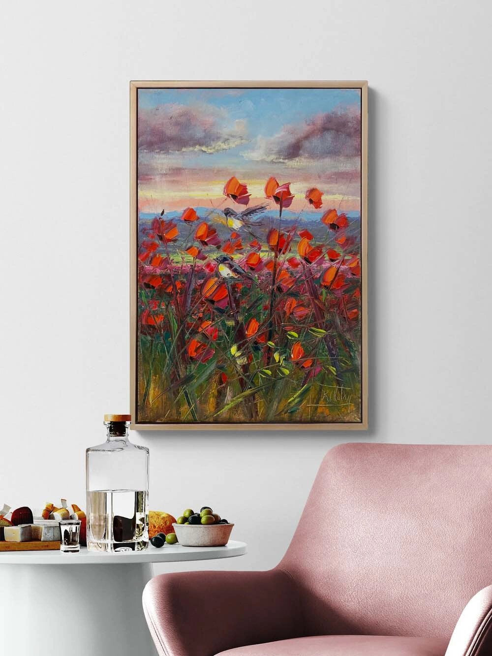 Kuşların Kırmızı Bahçesi Yağlı Boya Tablosu