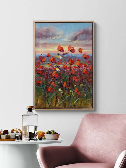 Kuşların Kırmızı Bahçesi Yağlı Boya Tablosu