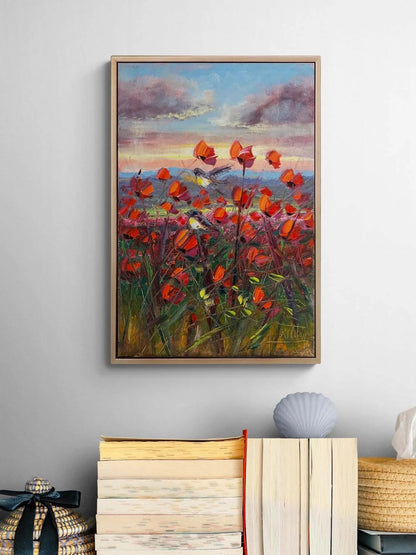 Kuşların Kırmızı Bahçesi Yağlı Boya Tablosu