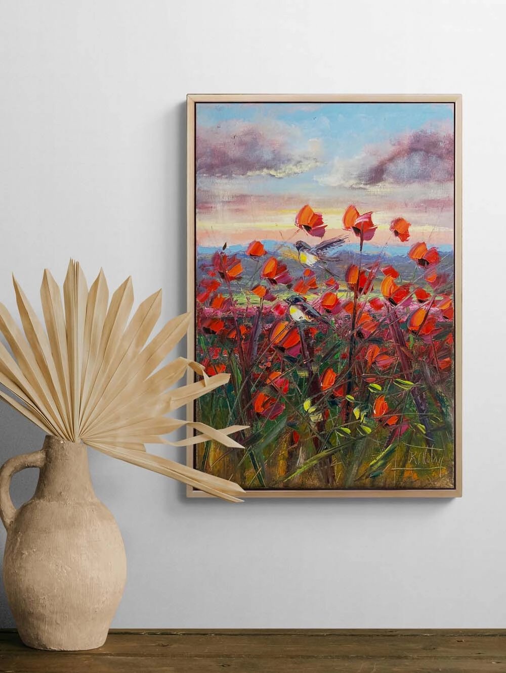 Kuşların Kırmızı Bahçesi Yağlı Boya Tablosu