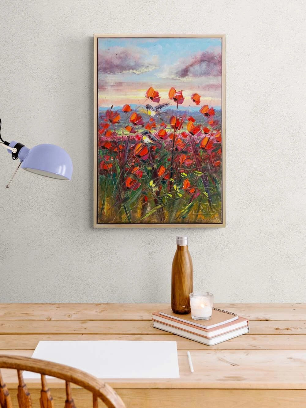 Kuşların Kırmızı Bahçesi Yağlı Boya Tablosu