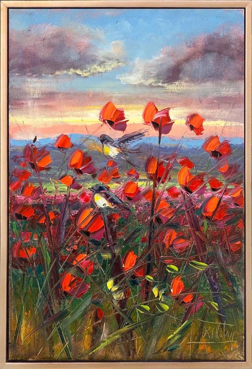 Kuşların Kırmızı Bahçesi Yağlı Boya Tablosu