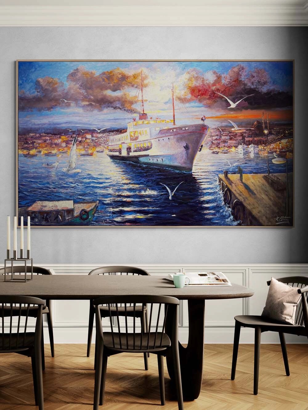 Boğazda Akşam Vapuru Yağlı Boya Tablosu