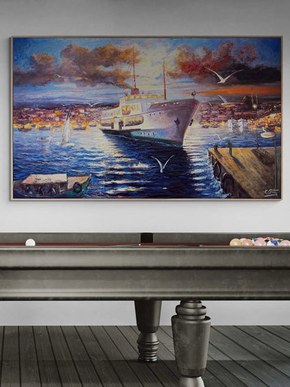 Boğazda Akşam Vapuru Yağlı Boya Tablosu