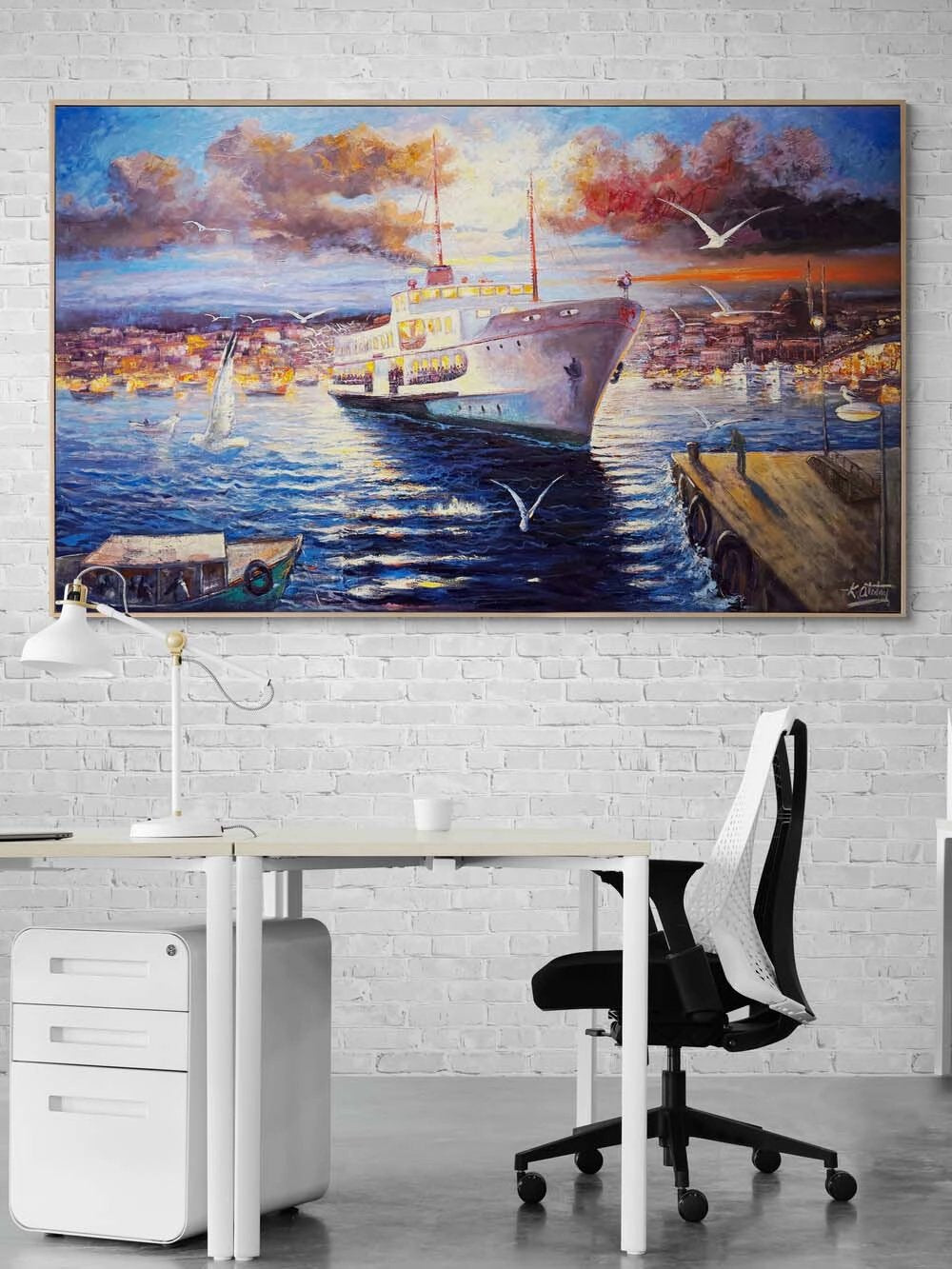 Boğazda Akşam Vapuru Yağlı Boya Tablosu