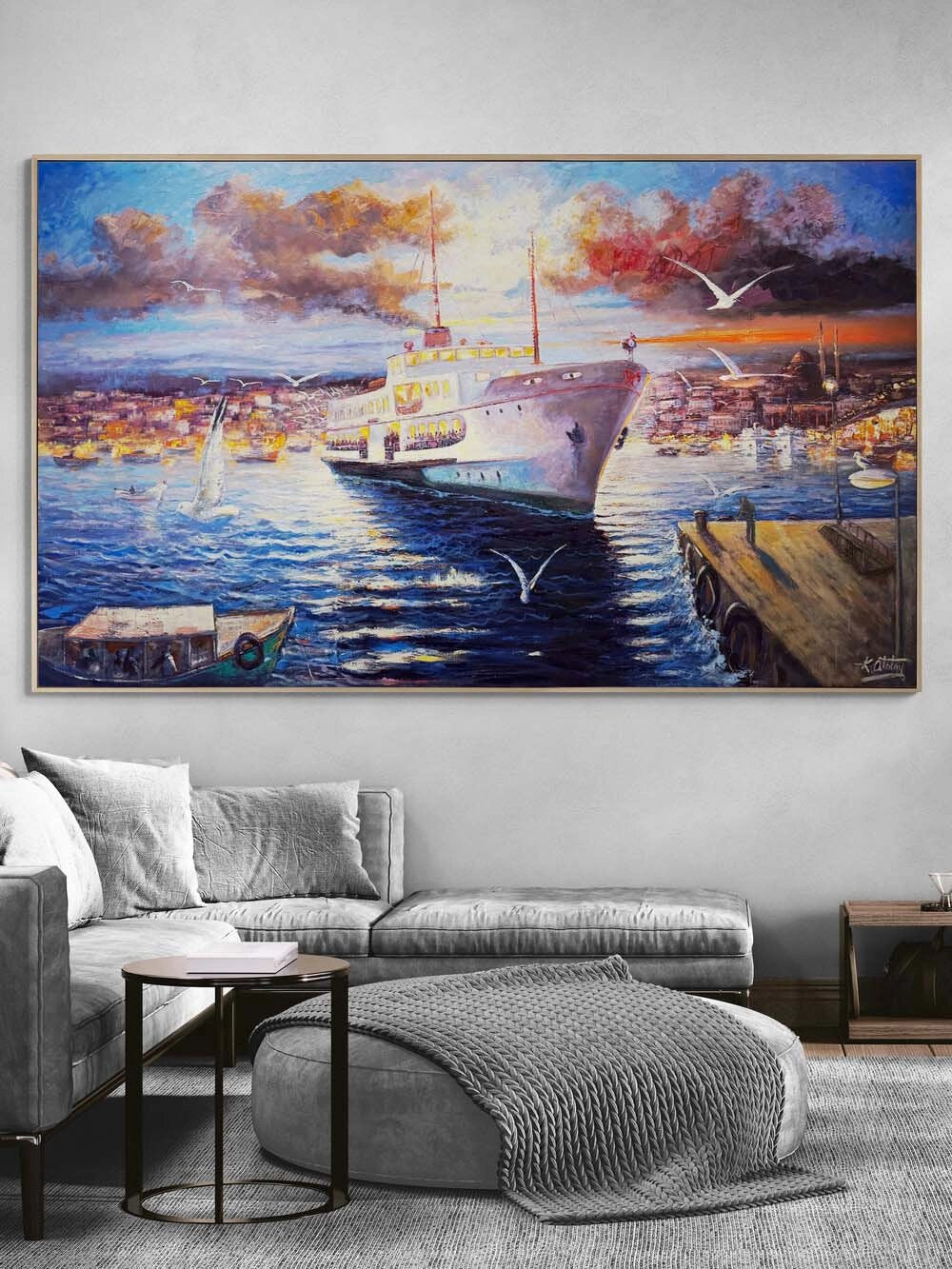 Boğazda Akşam Vapuru Yağlı Boya Tablosu