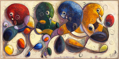 Soyut Renkli Güvercinler Yağlı Boya Tablosu