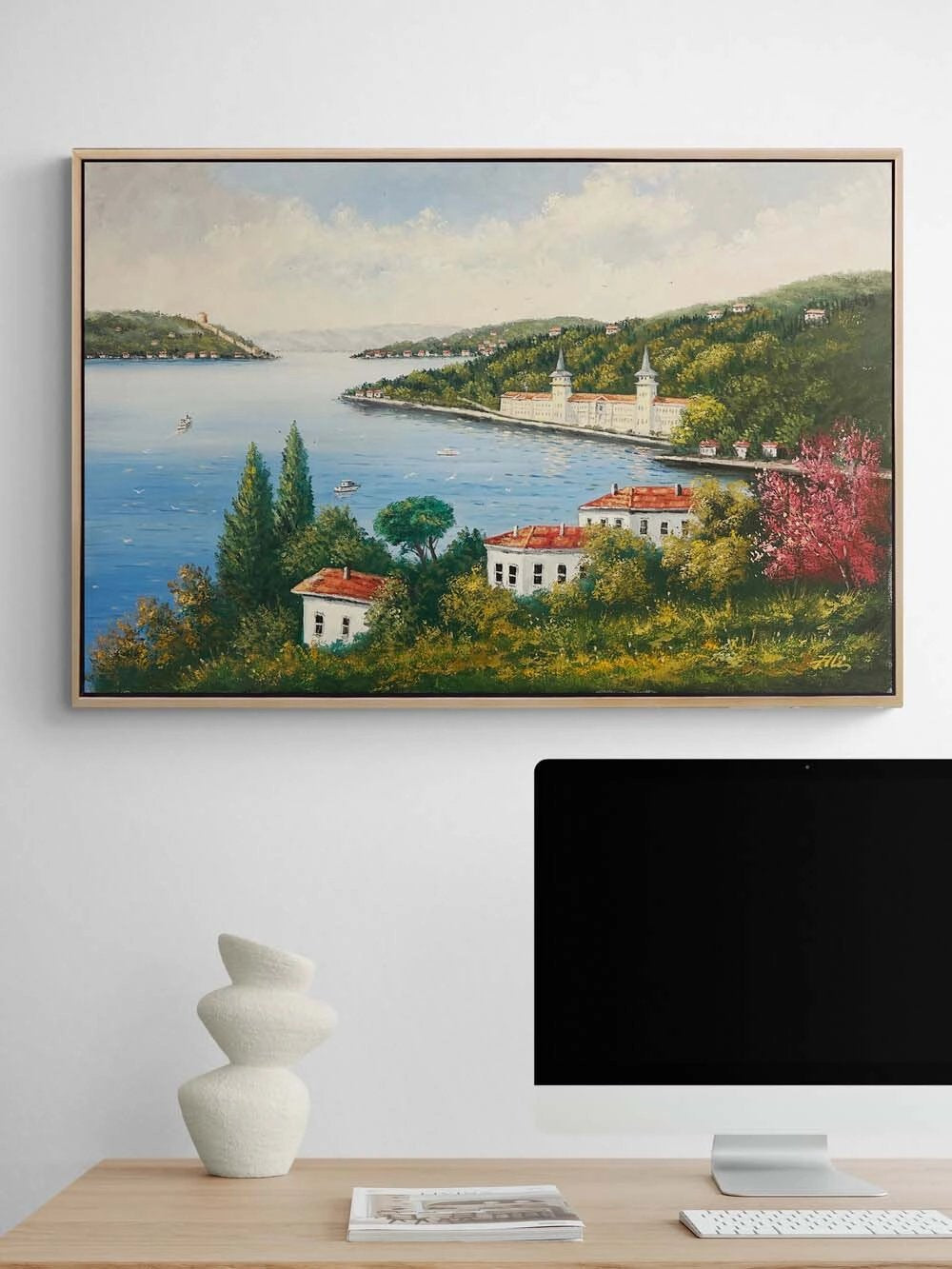 Çiçek Açan Boğaz Yağlı Boya Tablosu