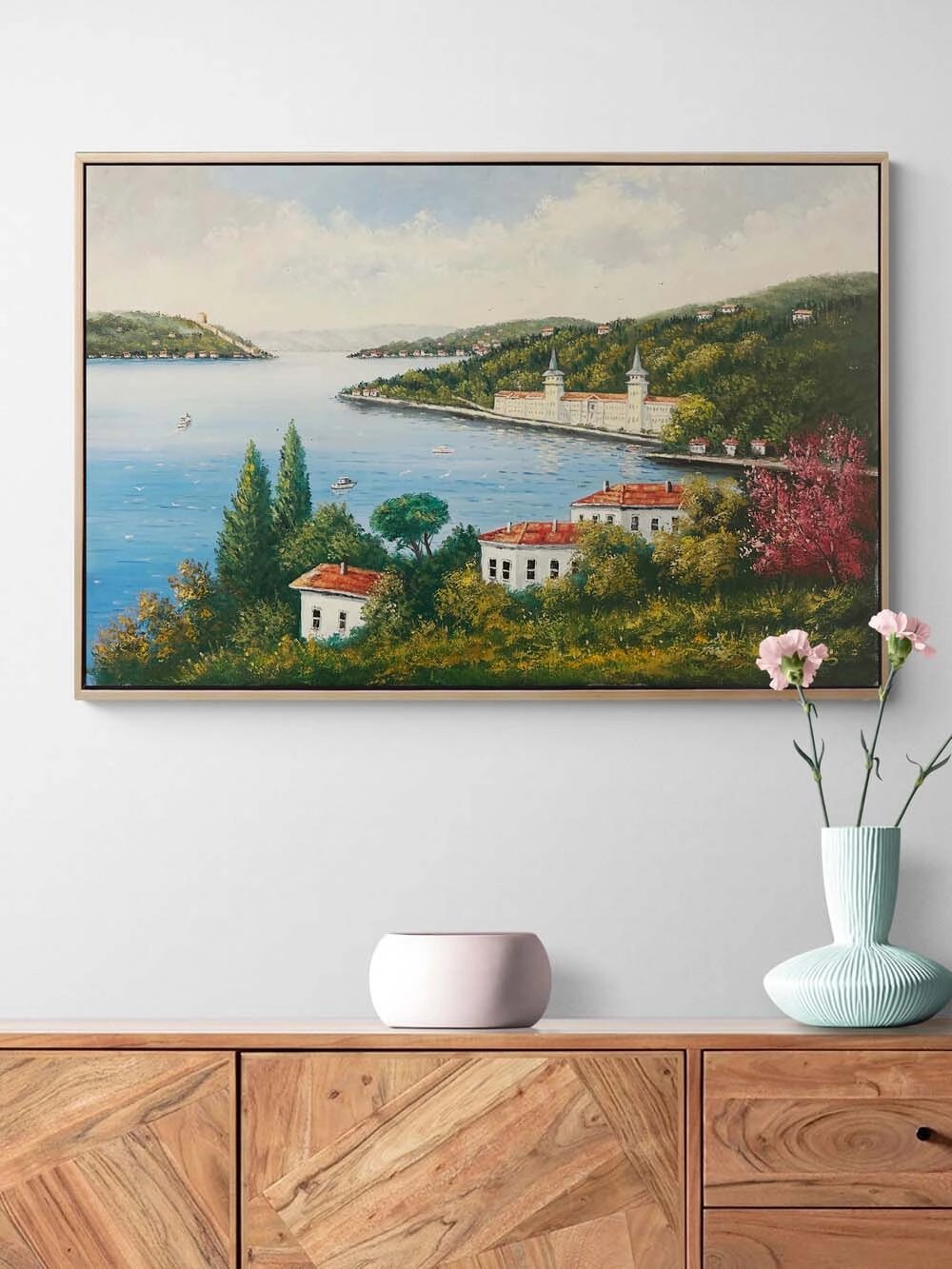 Çiçek Açan Boğaz Yağlı Boya Tablosu