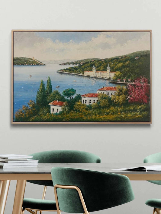 Çiçek Açan Boğaz Yağlı Boya Tablosu