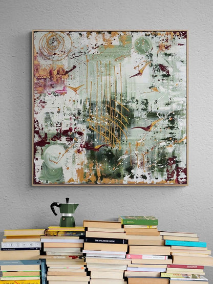 Yeşilde Altın Kanatlar Yağlı Boya Tablosu