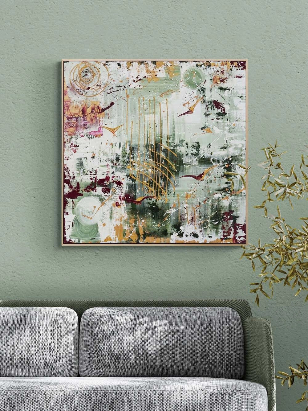 Yeşilde Altın Kanatlar Yağlı Boya Tablosu