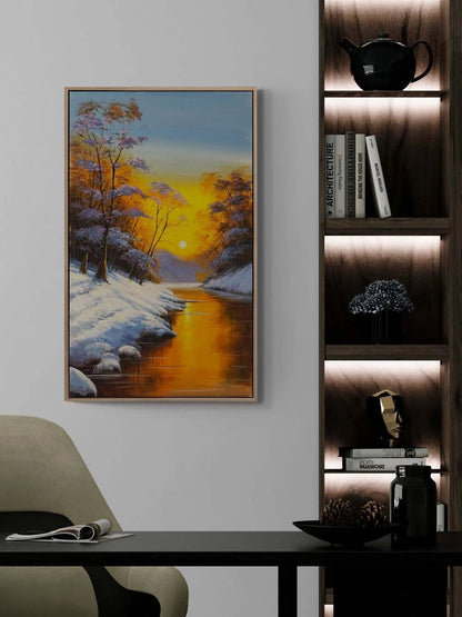 Kış Gün Batımı Yağlı Boya Tablosu