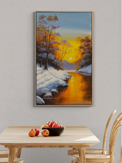 Kış Gün Batımı Yağlı Boya Tablosu