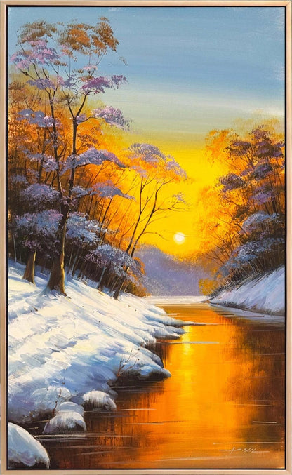 Kış Gün Batımı Yağlı Boya Tablosu