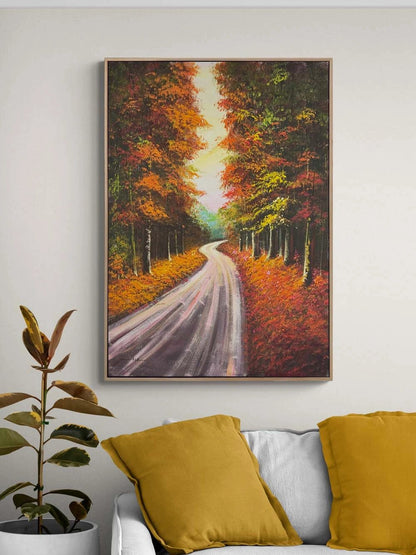 Sonbaharda Orman Yolu Yağlı Boya Tablosu