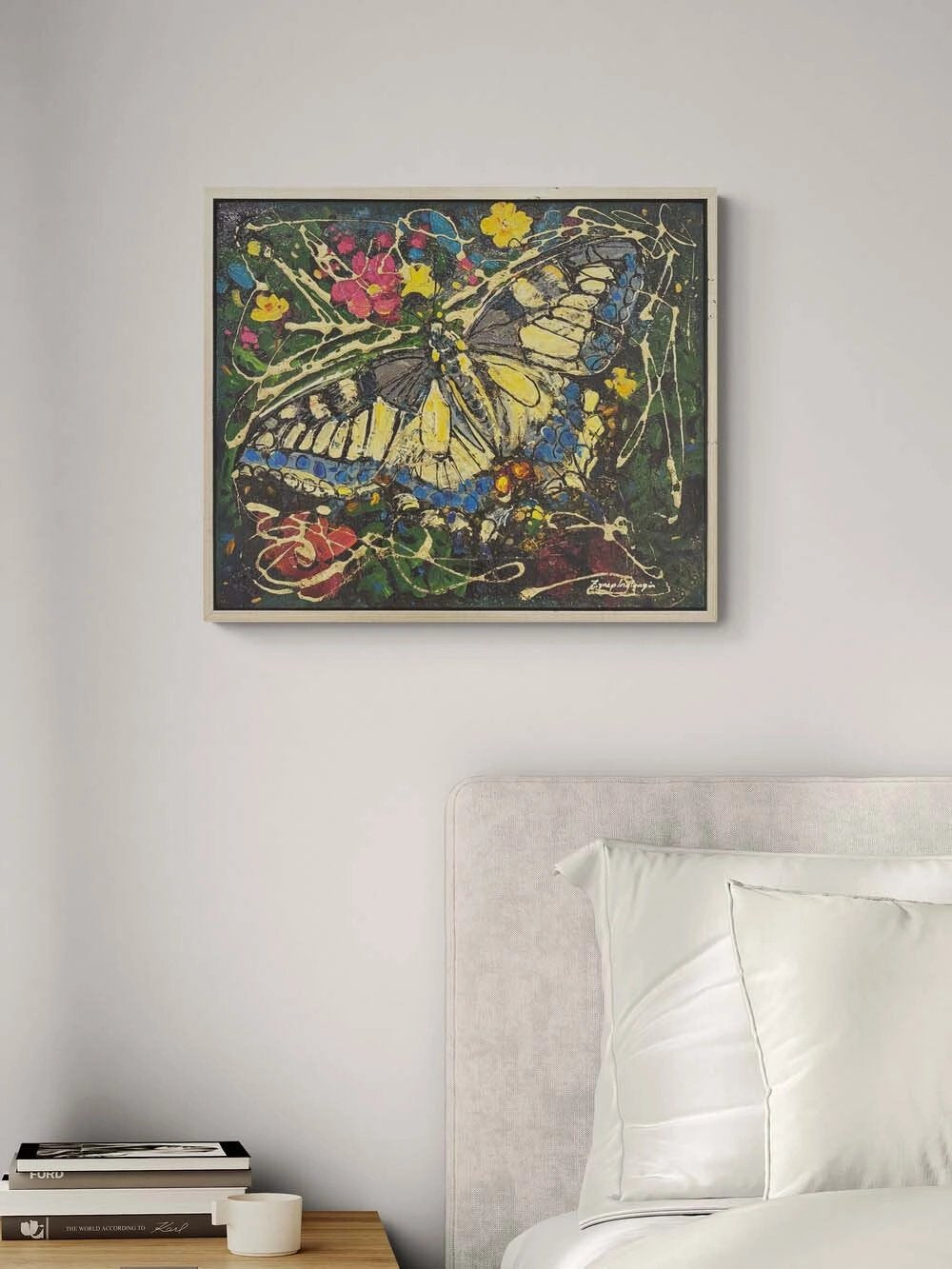 Çiçeklerde Kelebek Yağlı Boya Tablosu