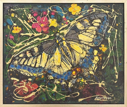 Çiçeklerde Kelebek Yağlı Boya Tablosu