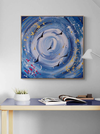 Soyut Mavi Ufuk Yağlı Boya Tablosu