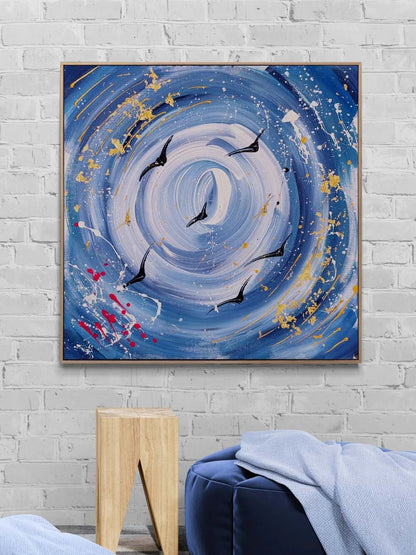 Soyut Mavi Ufuk Yağlı Boya Tablosu