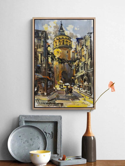 Galata'da Sessiz Sokaklar Yağlı Boya Tablosu