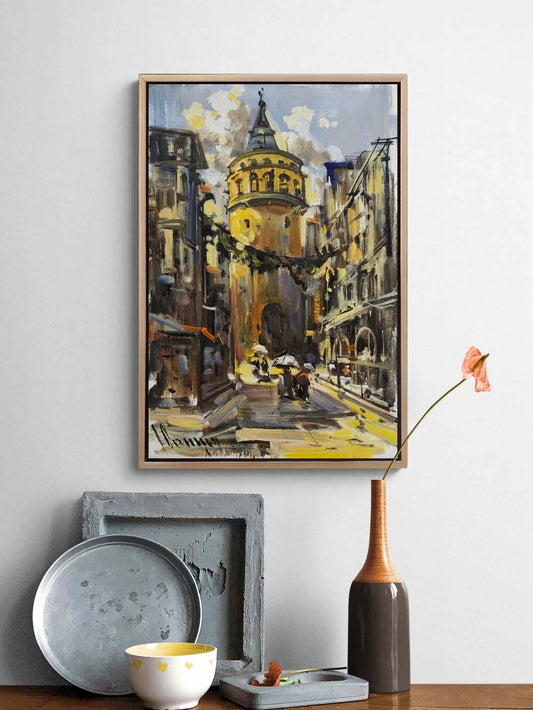 Galata'da Sessiz Sokaklar Yağlı Boya Tablosu