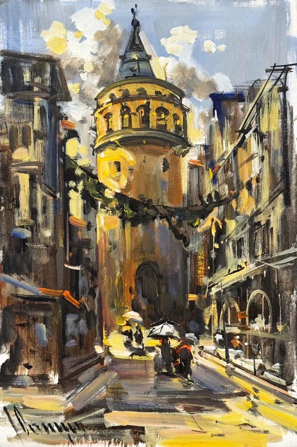 Galata'da Sessiz Sokaklar Yağlı Boya Tablosu