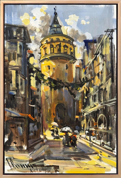 Galata'da Sessiz Sokaklar Yağlı Boya Tablosu
