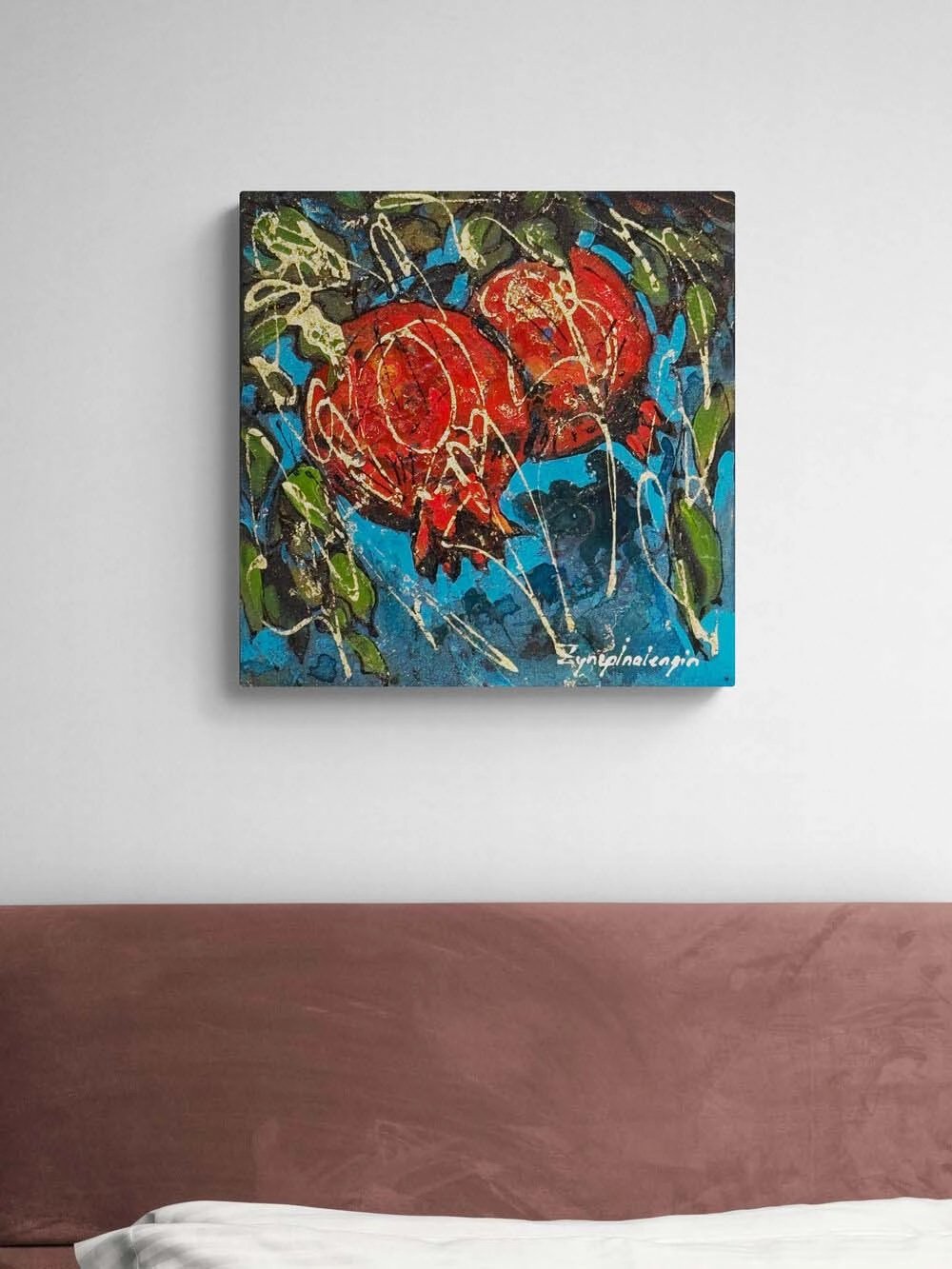 Turkuazda Nar Yağlı Boya Tablosu