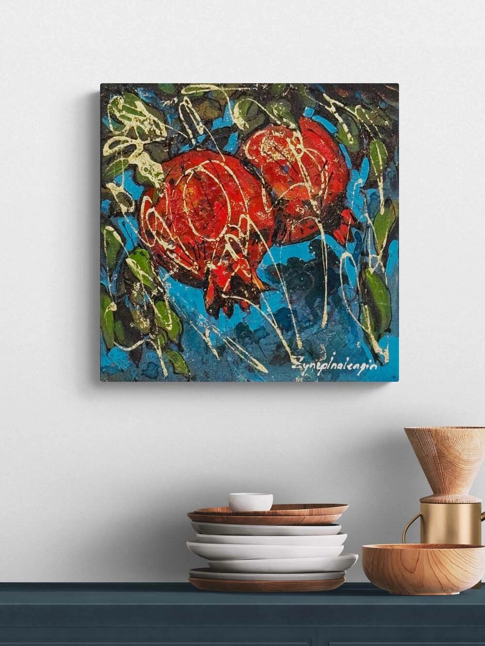 Turkuazda Nar Yağlı Boya Tablosu