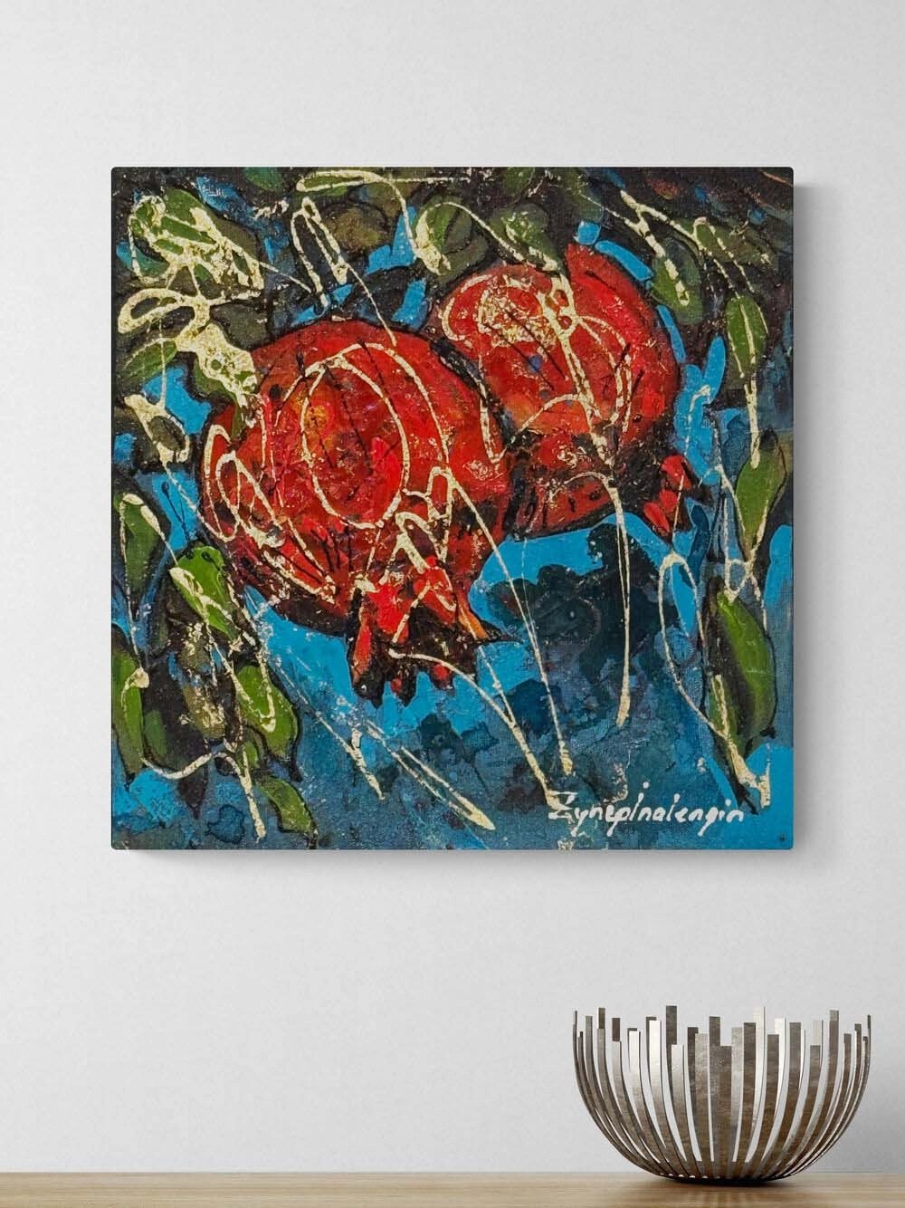 Turkuazda Nar Yağlı Boya Tablosu