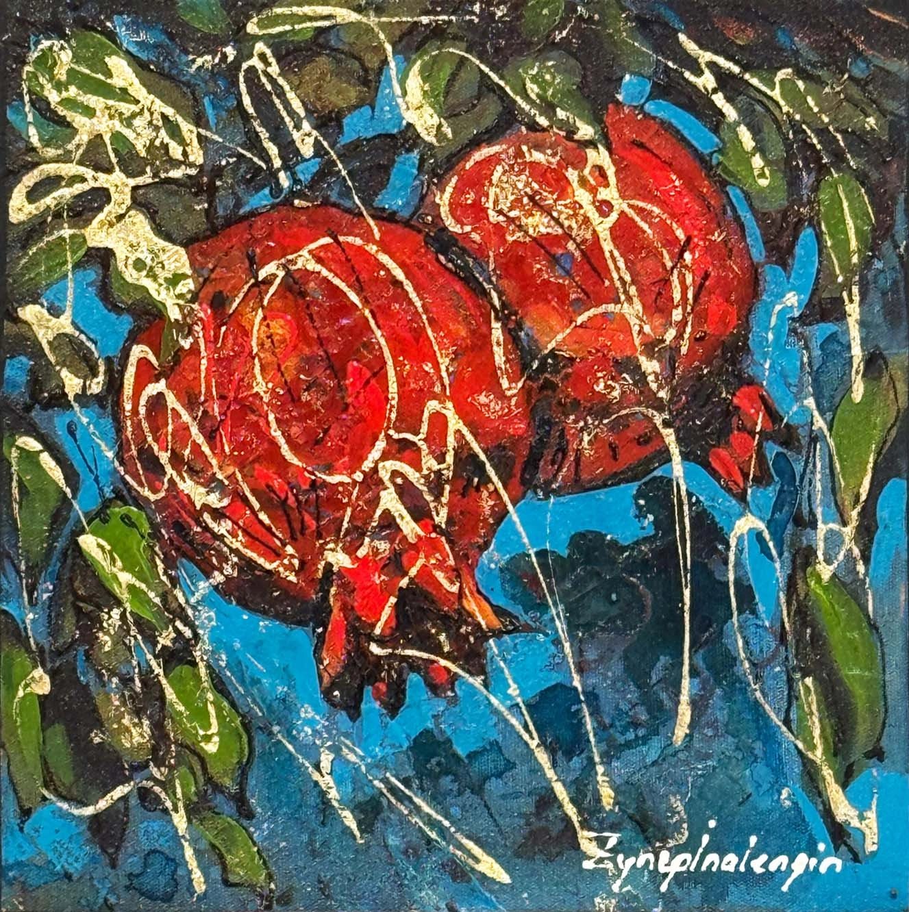 Turkuazda Nar Yağlı Boya Tablosu