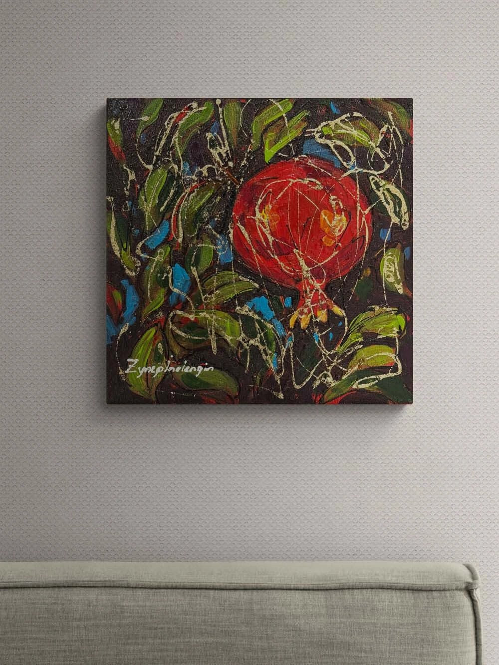 Altın İzli Narlar Yağlı Boya Tablosu