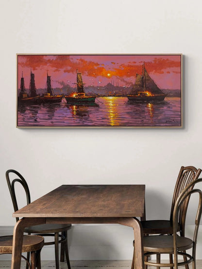 İstanbul Boğazında Tekneler Yağlı Boya Tablosu