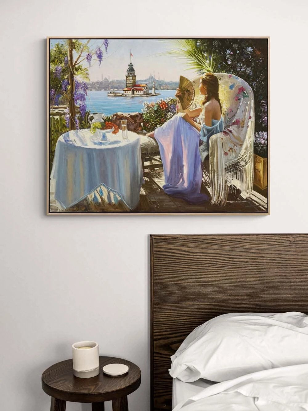 Kız Kulesi Açılan Balkon Yağlı Boya Tablosu