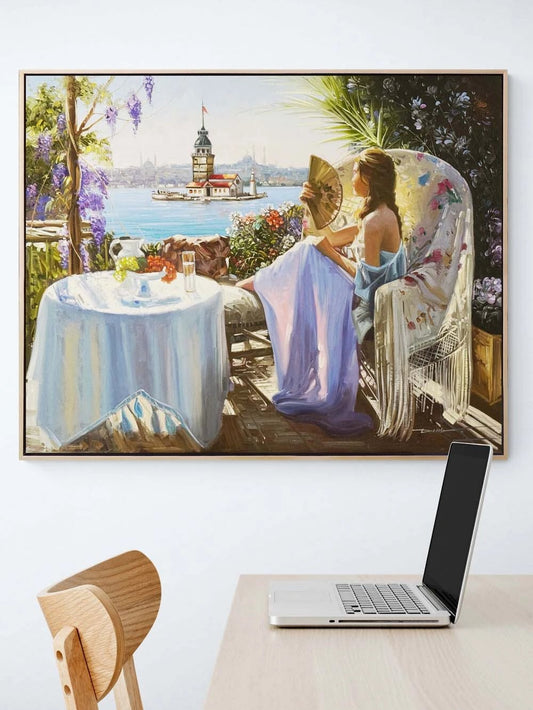 Kız Kulesi Açılan Balkon Yağlı Boya Tablosu