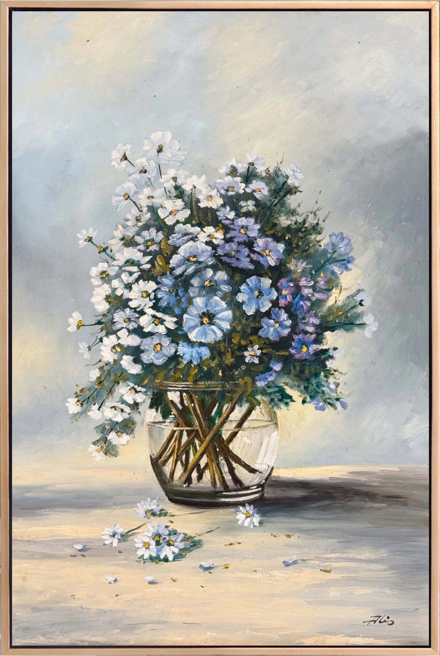 Cam Vazoda Papatyalar Yağlı Boya Tablosu